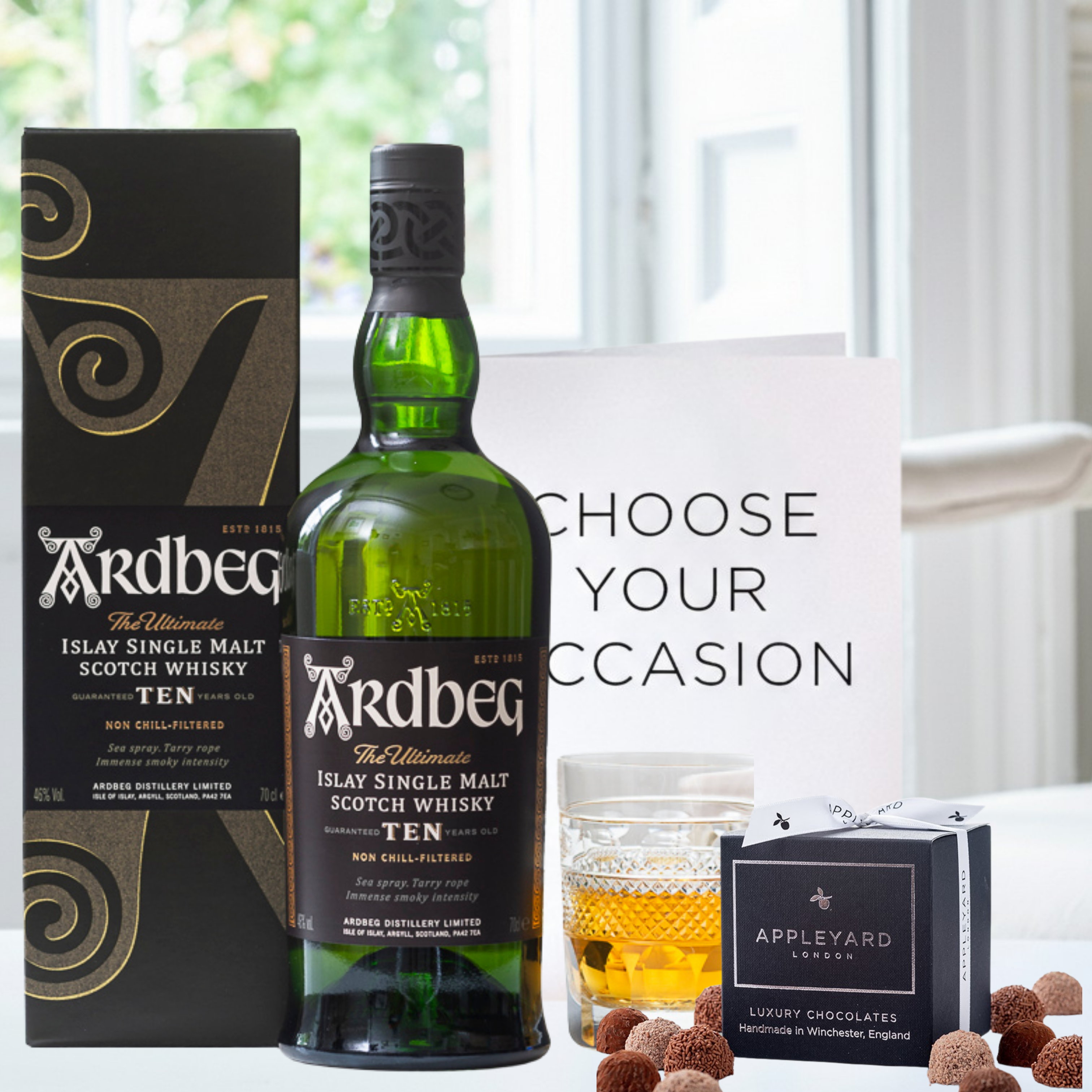 Ardberg Corryvreckan, 12 Mixed Truffles & Occasion Card - Hamper - Next Day Hamper Gift Delivery UK - Appleyard London