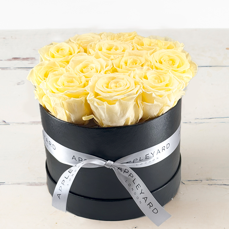 Forever Yellow Rose Hatbox - Preserved Roses - Flower Bouquet - Next Day Flower Delivery UK - Appleyard London
